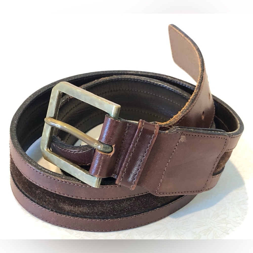 Rare Vintage Coach Brown Leather Belt with Suede & Brass Buckle - Size 34